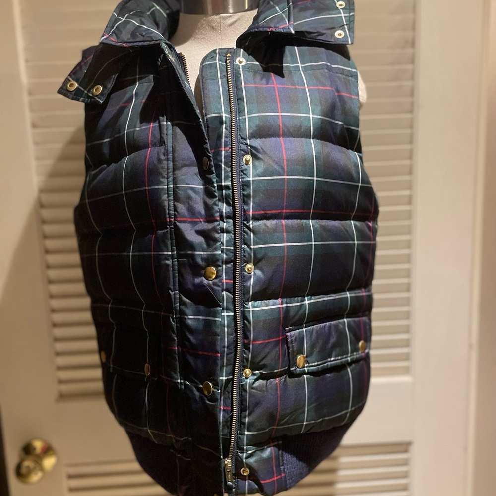 Women’s J.Crew plaid puffer vest. Brand new with tags.